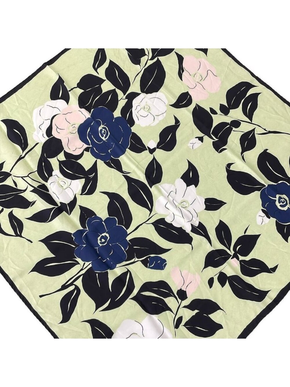 Chanel Scarf Light Green Black Multi Camellia CC Logo